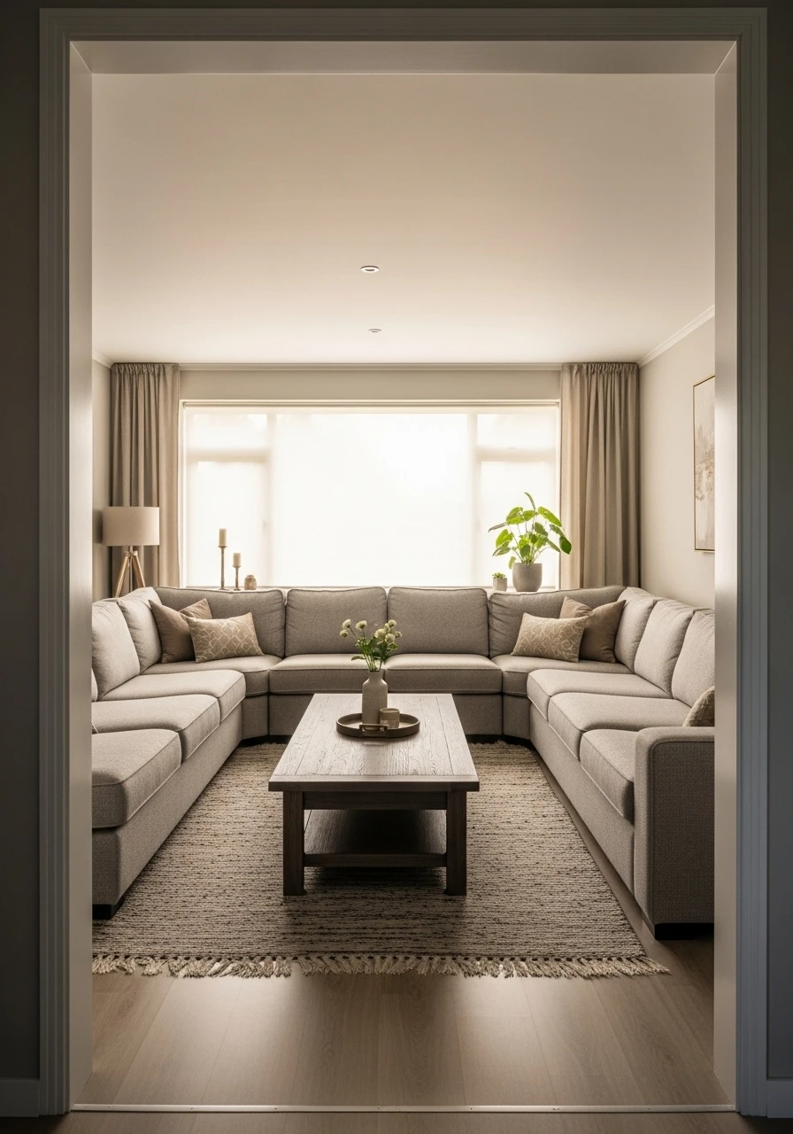 Large sectional sofa anchoring living room seating area