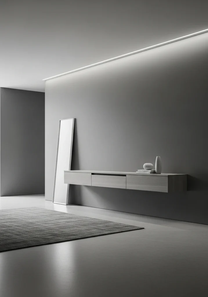 Sleek modern minimalist entryway with floating console