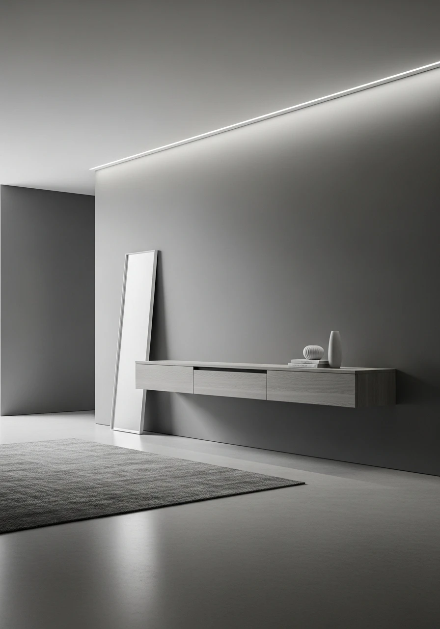 Sleek modern minimalist entryway with floating console