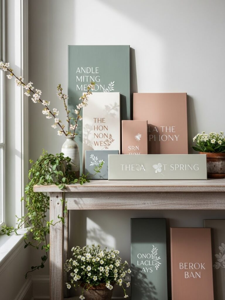 Softly painted wooden signs crafted for adult spring home decor