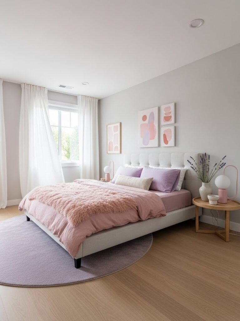 Soft pastel bedroom color ideas for small rooms with neutral balance