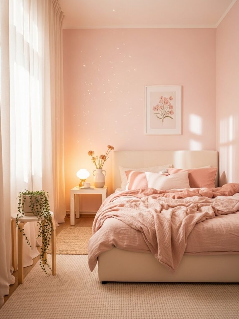 Pastel bedroom color palette for small rooms with soft and modern styling