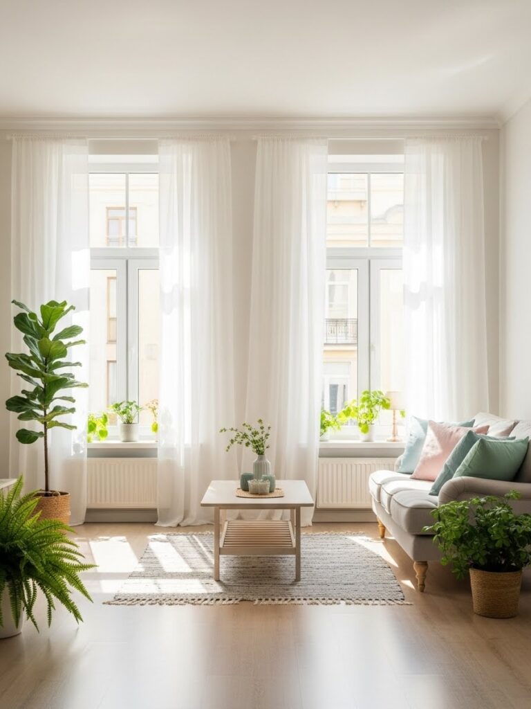Natural light filled living room creating a fresh spring home ambiance