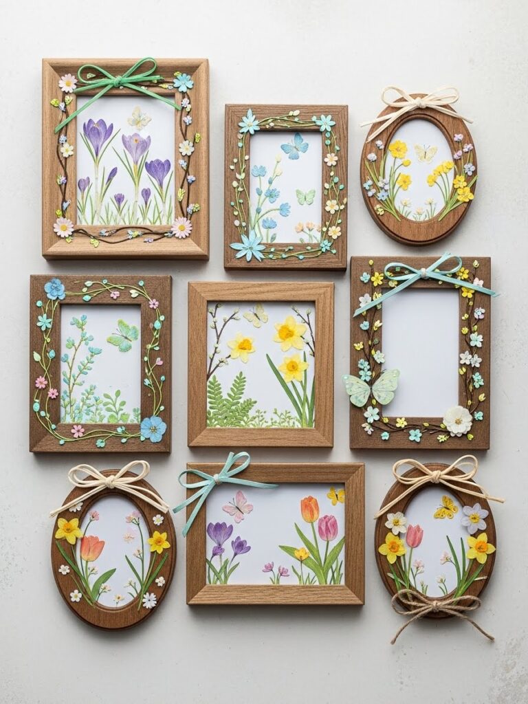 Spring-themed photo frame makeover using simple DIY ideas
