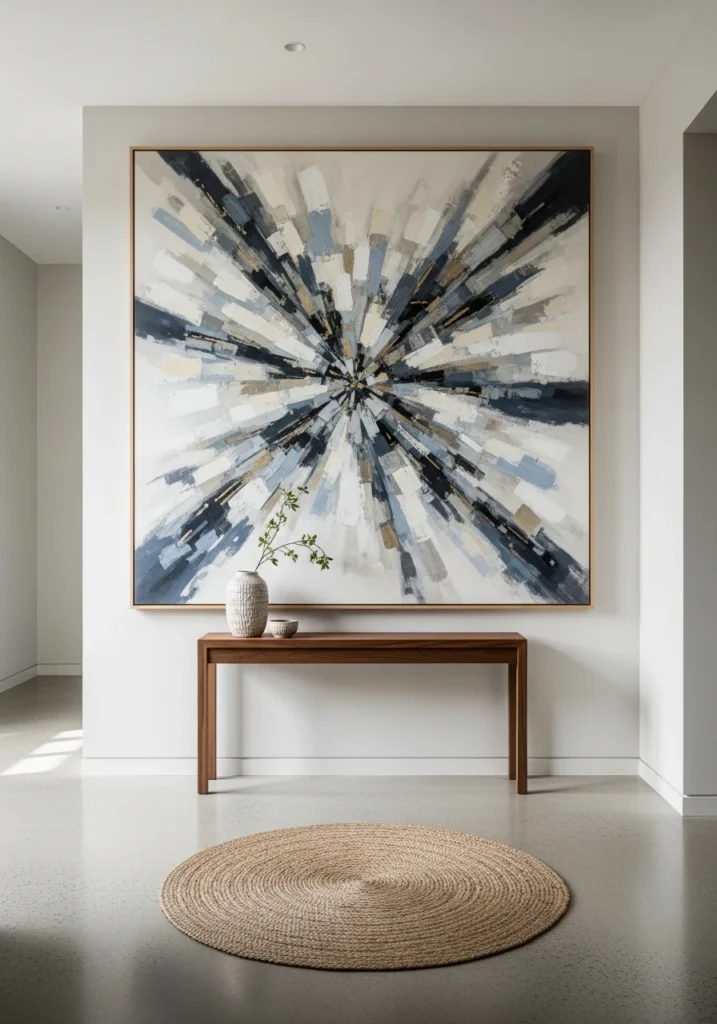 Large statement artwork as focal point in entryway