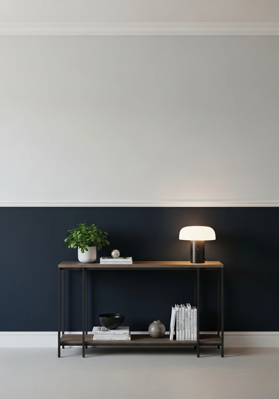 Two-tone painted wall with darker bottom in entryway