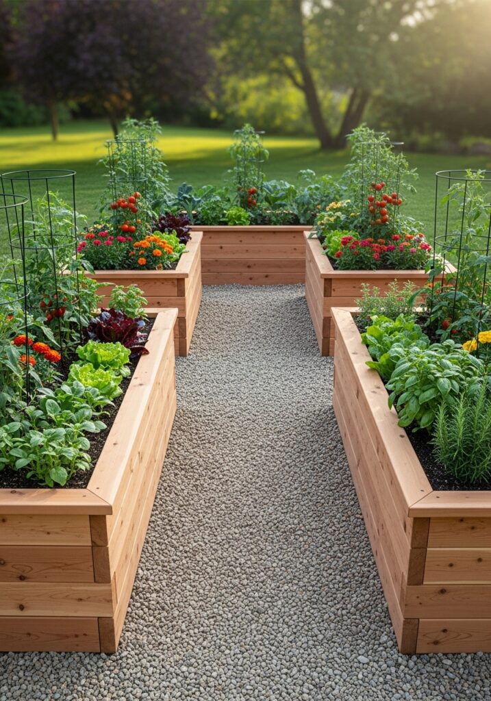 U-shaped raised garden bed configuration designed for wheelchair accessibility