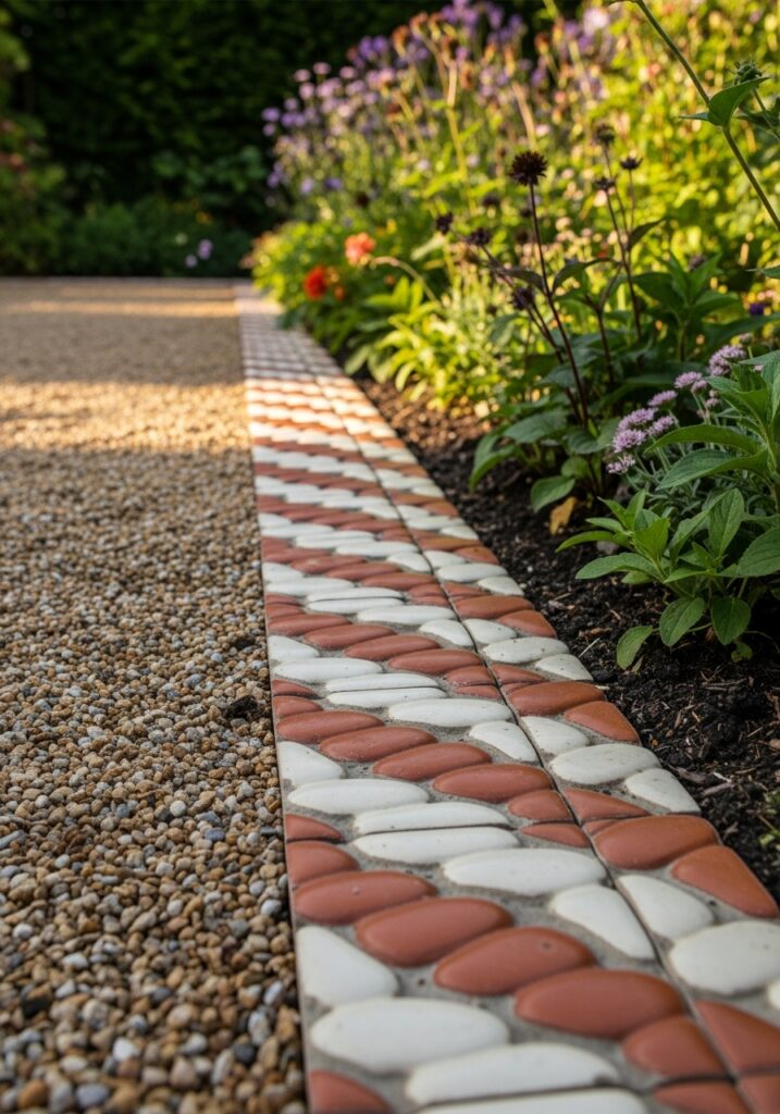 Victorian rope-pattern ceramic tile creating decorative traditional garden border