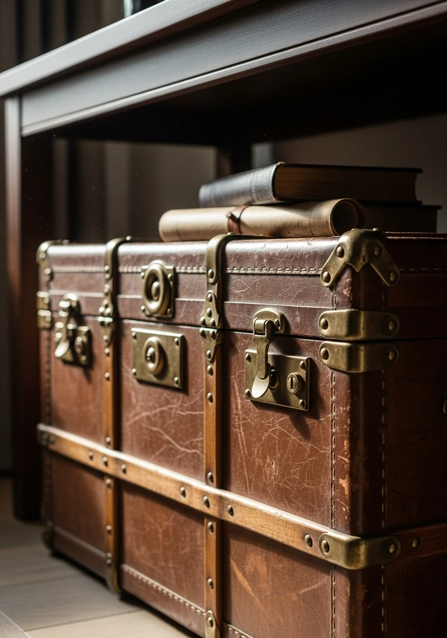 Vintage trunk used for storage in entryway