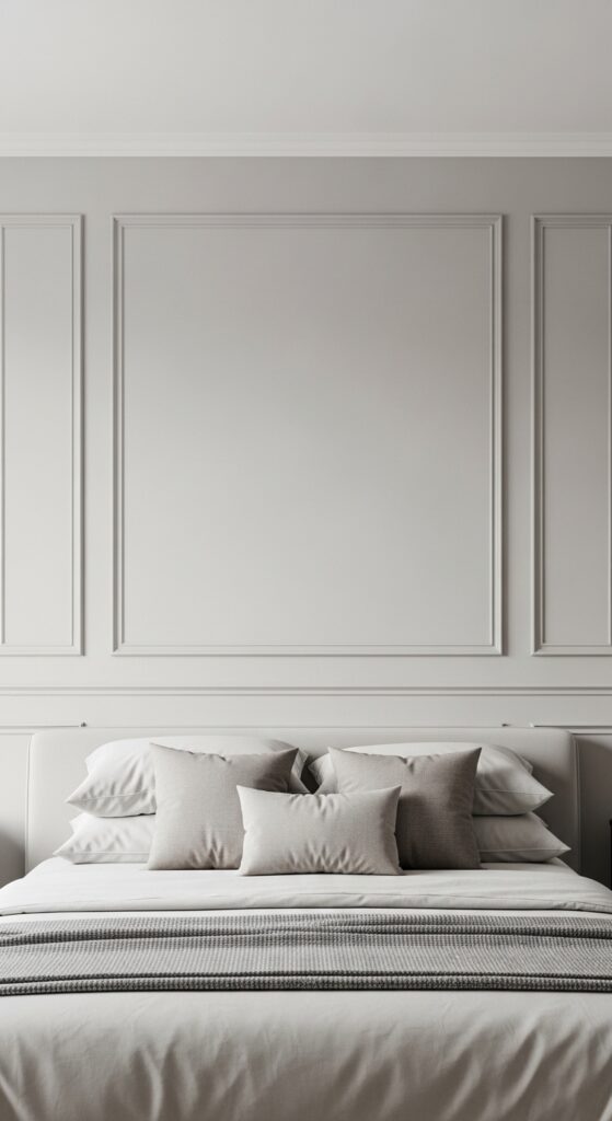 Bedroom wall with decorative molding creating architectural panel details