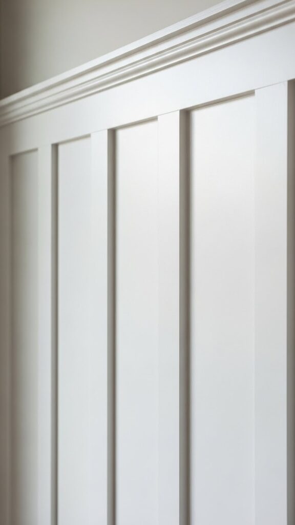 White board and batten accent wall showing dimensional panel detail and architectural texture