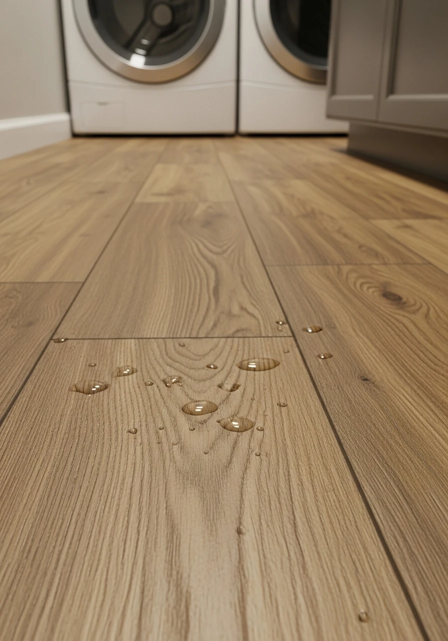 Wood look vinyl plank flooring in laundry room