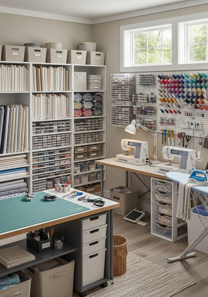 Sewing room storage zoning system for efficient workflow