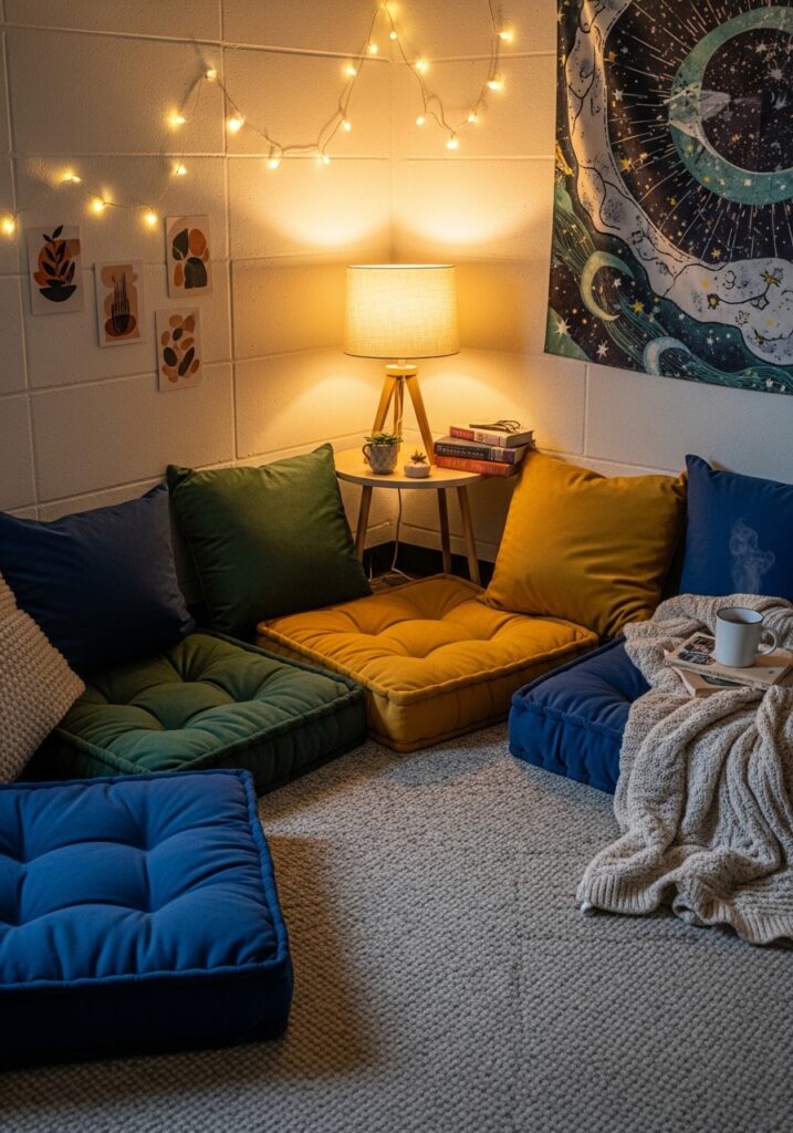 Cozy reading corner created in a dorm room