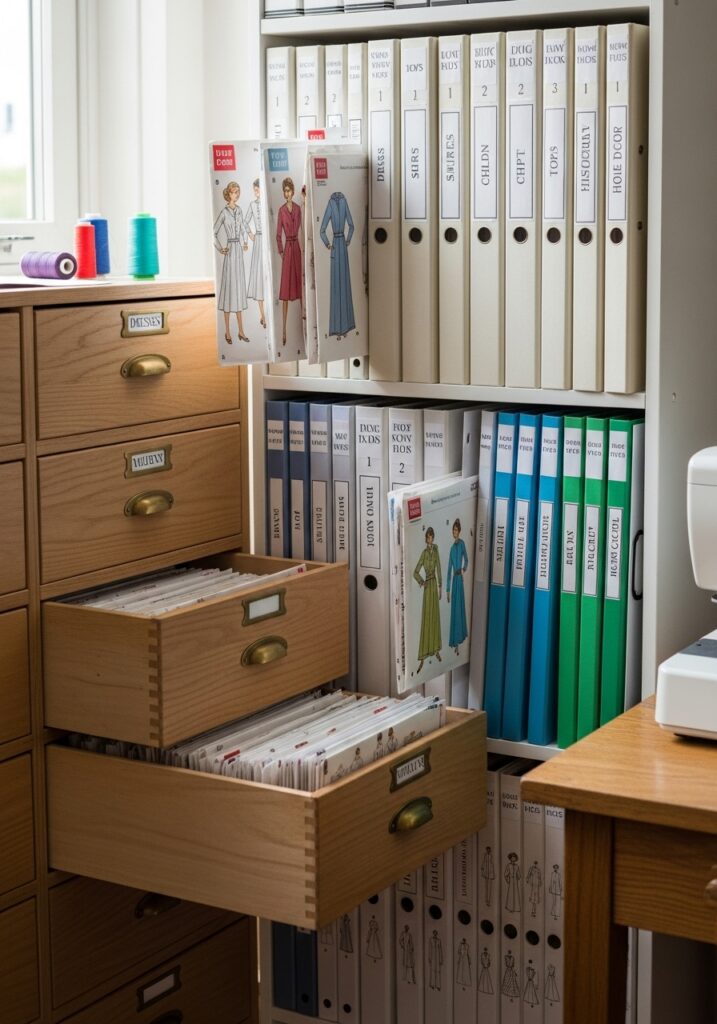 Pattern storage system keeping sewing patterns organized