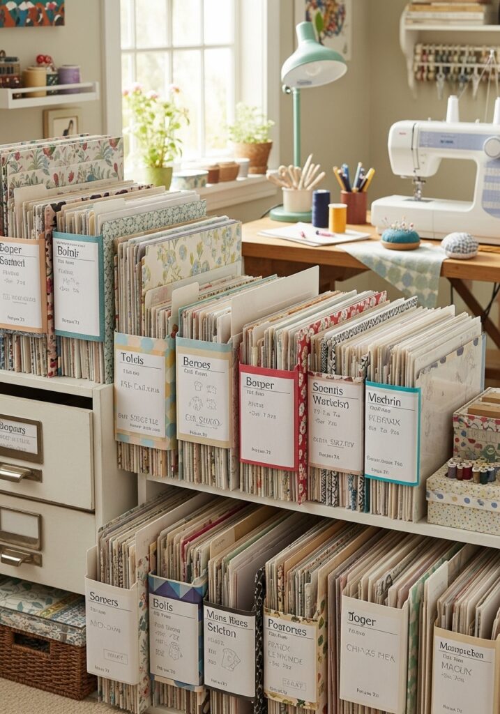 Sewing pattern storage system keeping patterns organized