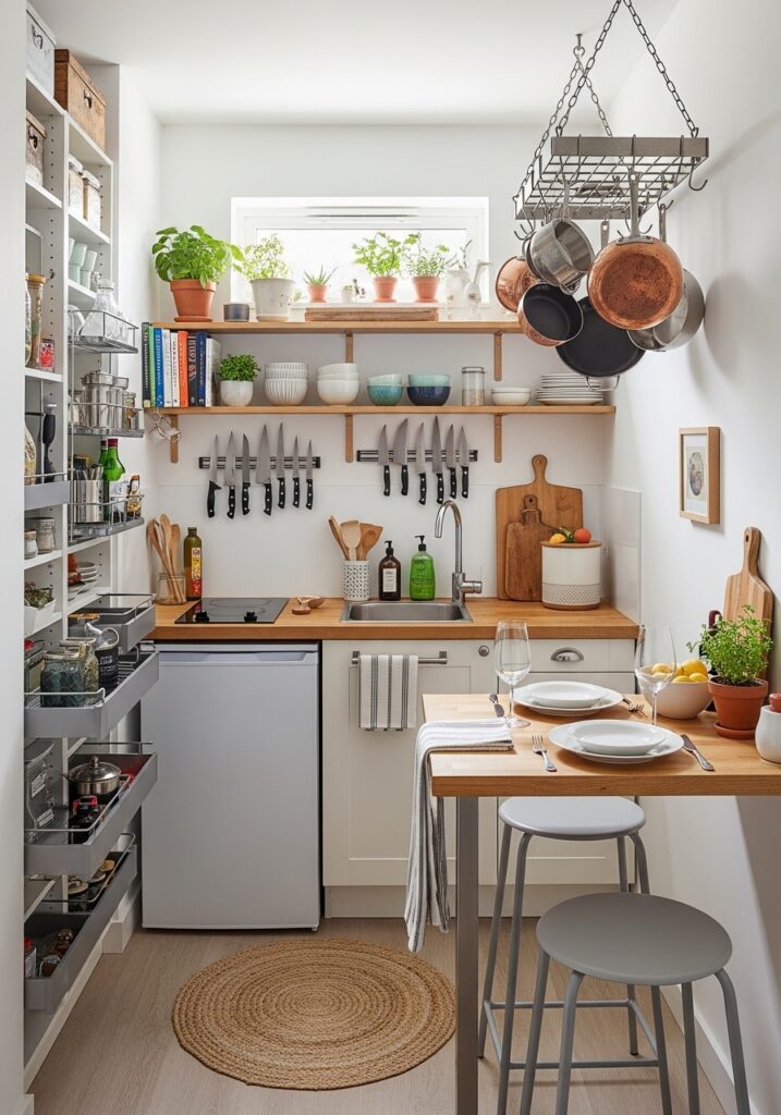 Small apartment kitchen decorated efficiently