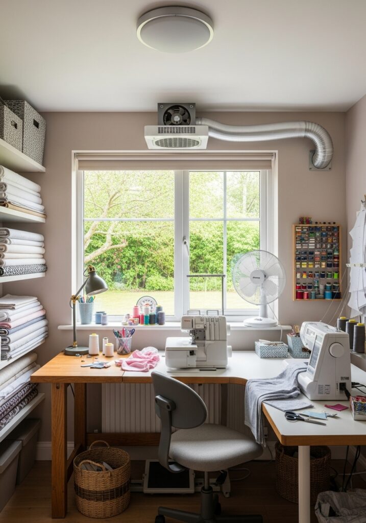 Ventilated sewing room maintaining comfortable temperature