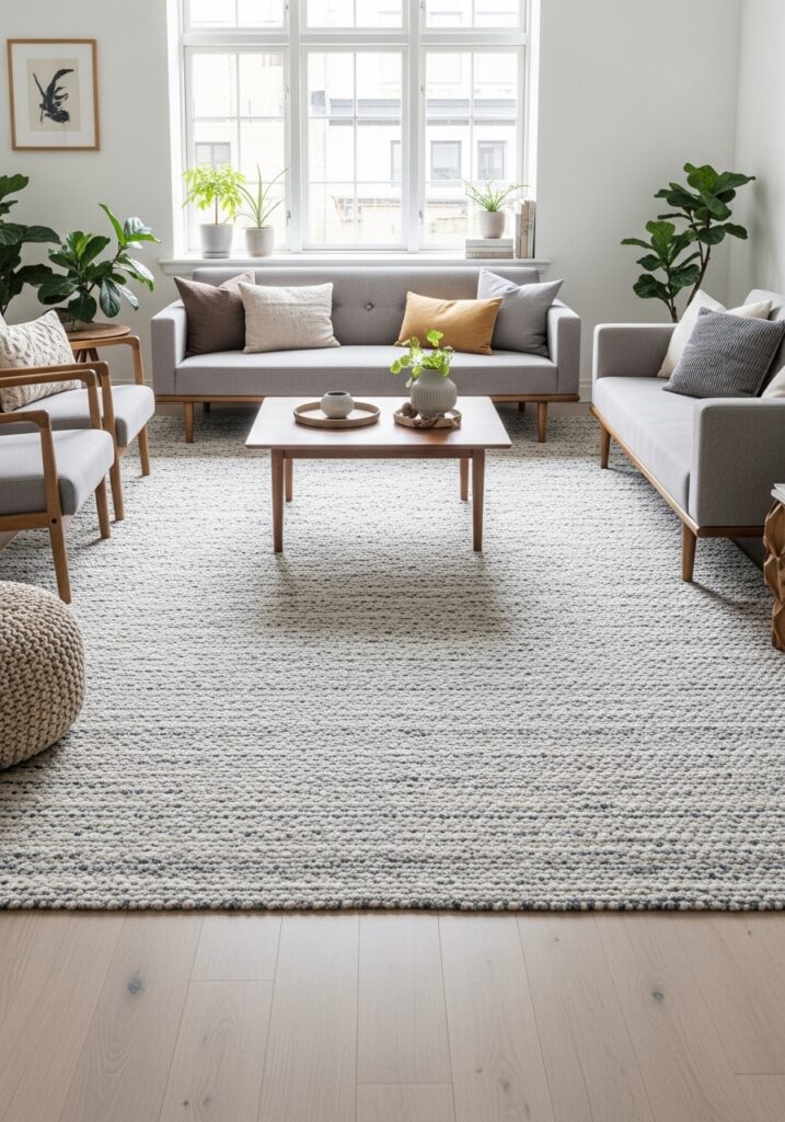Rug defining functional zones in apartment decor