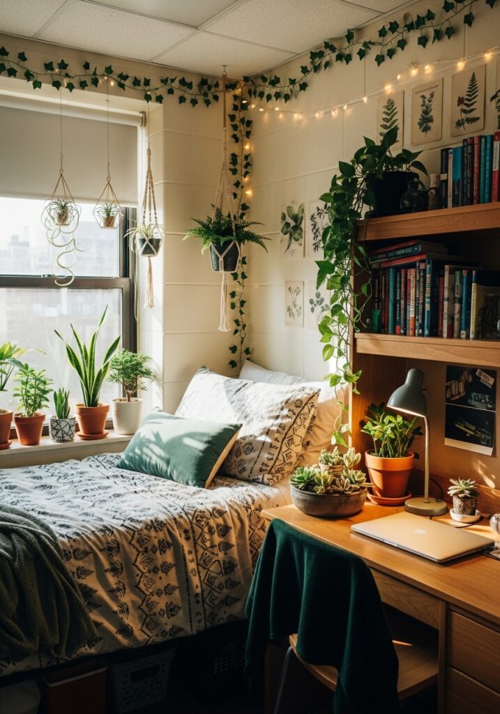 Greenery adding freshness to dorm room decor