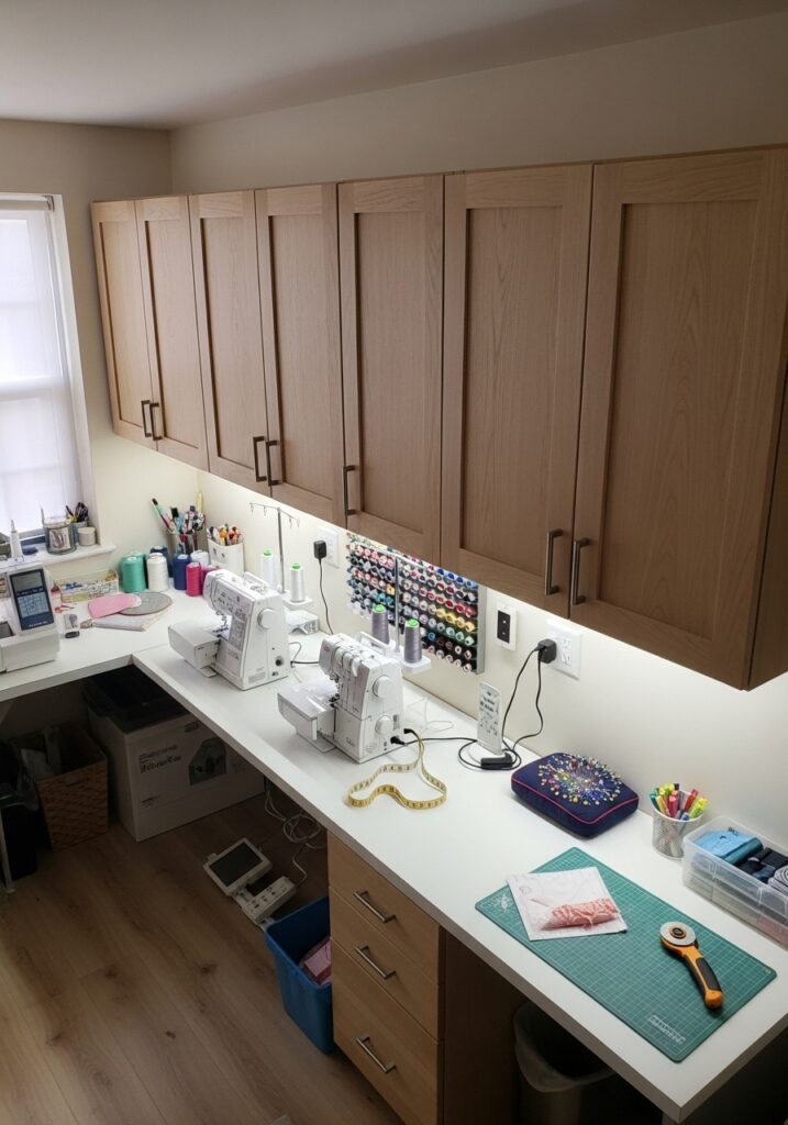  Overhead sewing room storage cabinets