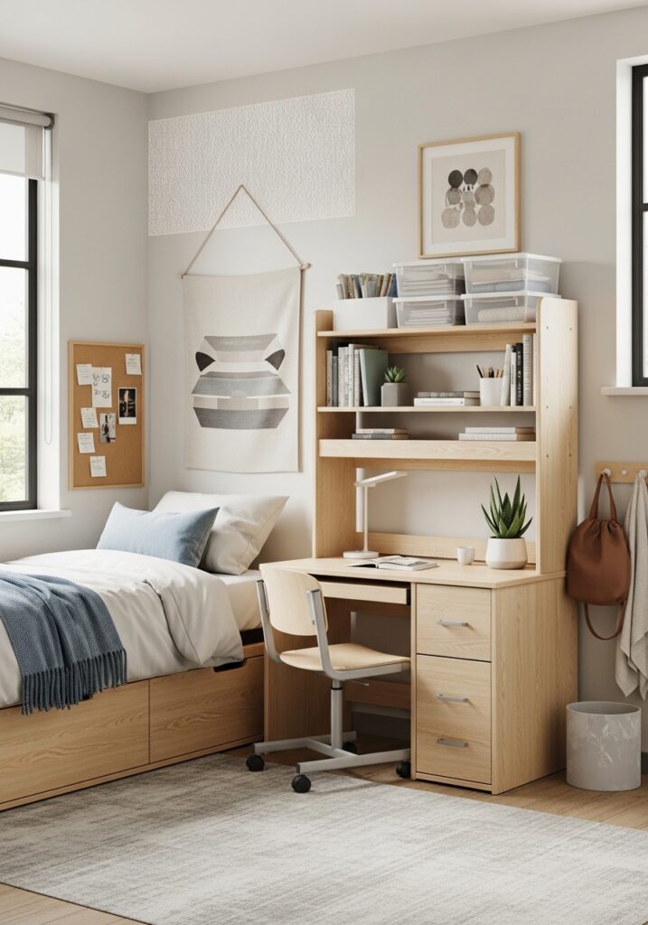 Practical and low-maintenance dorm room decor setup