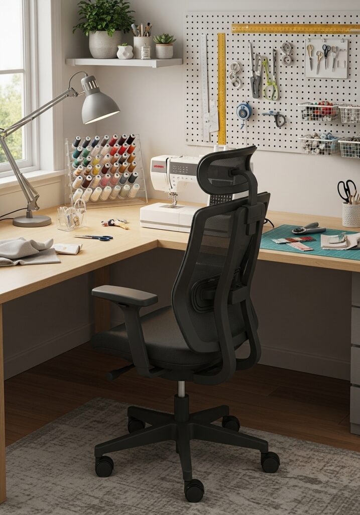  Ergonomic sewing chair supporting proper posture