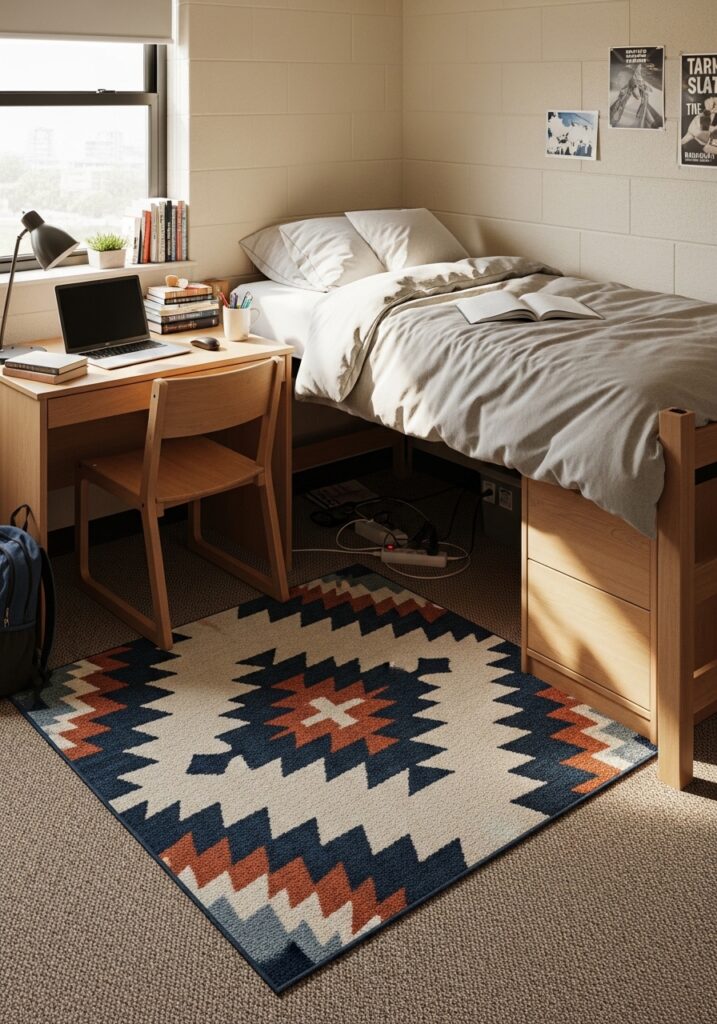  Area rug adding warmth and comfort to dorm room floor