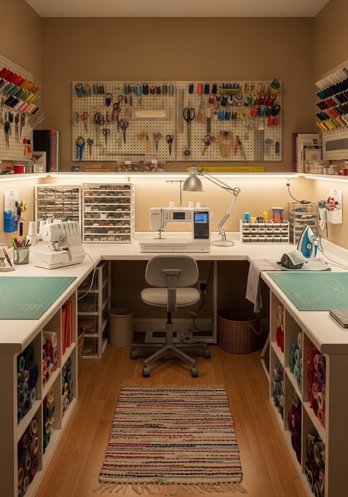  U-shaped sewing room layout designed for efficient workflow and accessibility