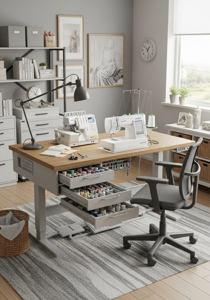 Adaptable sewing room setup evolving over time