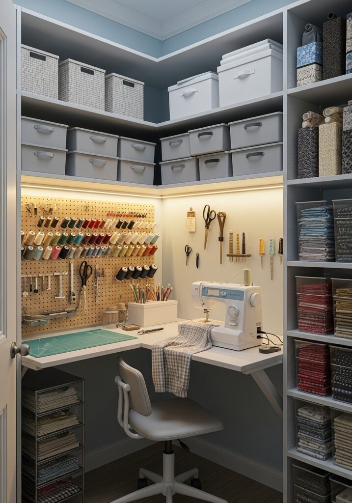 Closet conversion used as sewing room