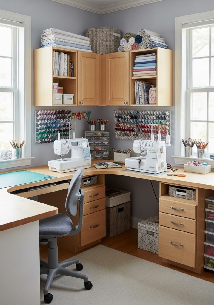  Corner workstation sewing room layout maximizing small spaces