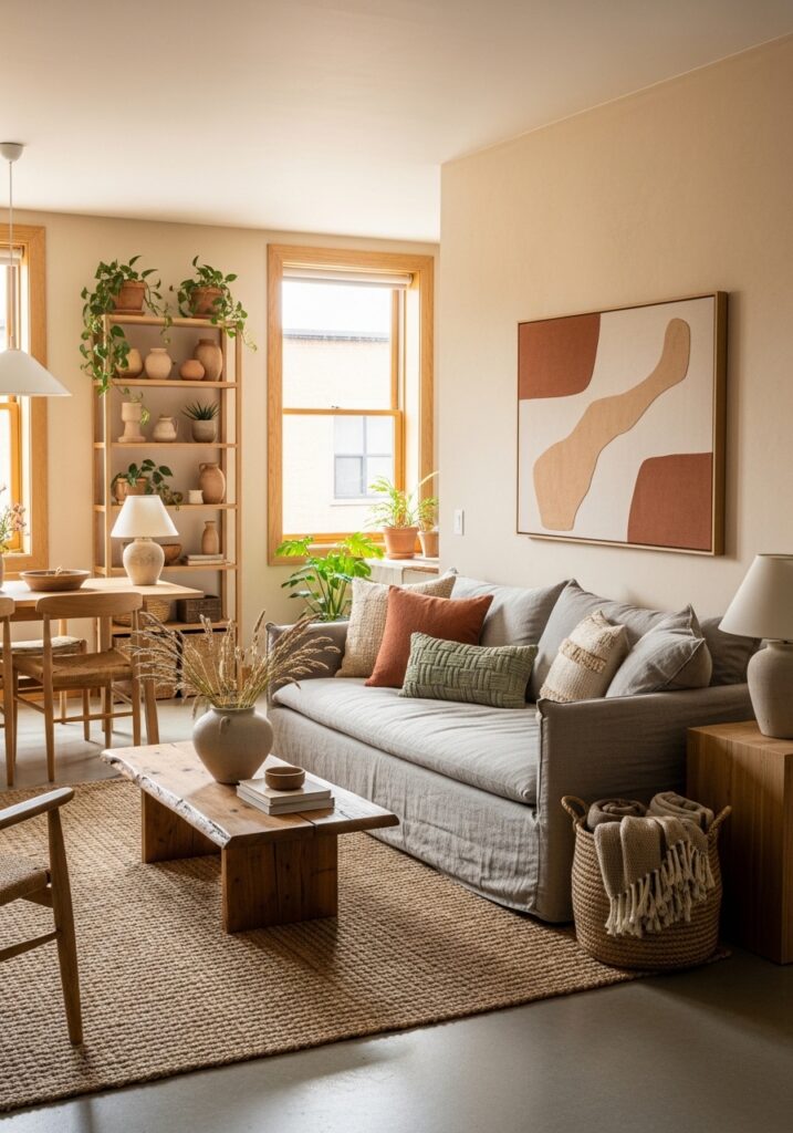 Natural materials enhancing apartment interior decor