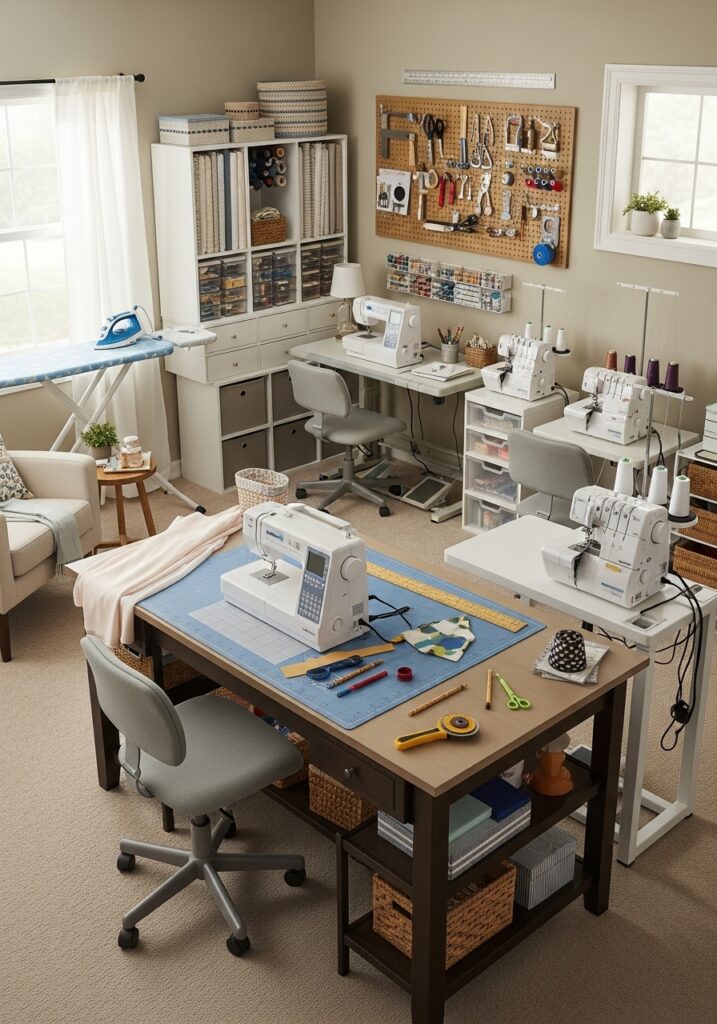 Functional sewing room layout designed for smooth workflow
