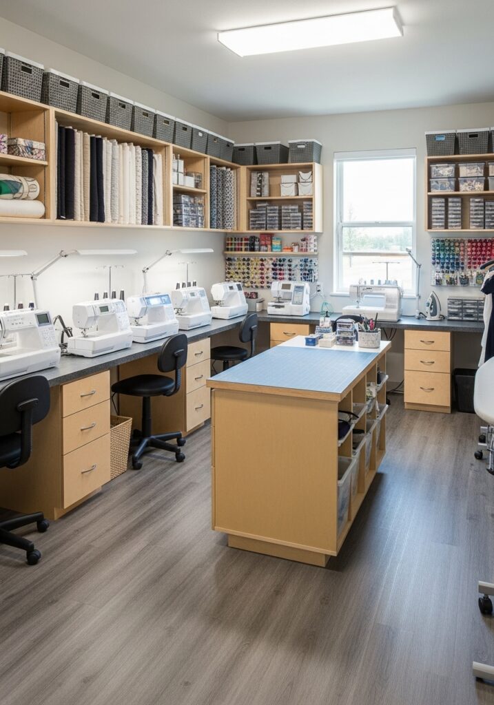  Sewing room layout with clear entry and movement flow