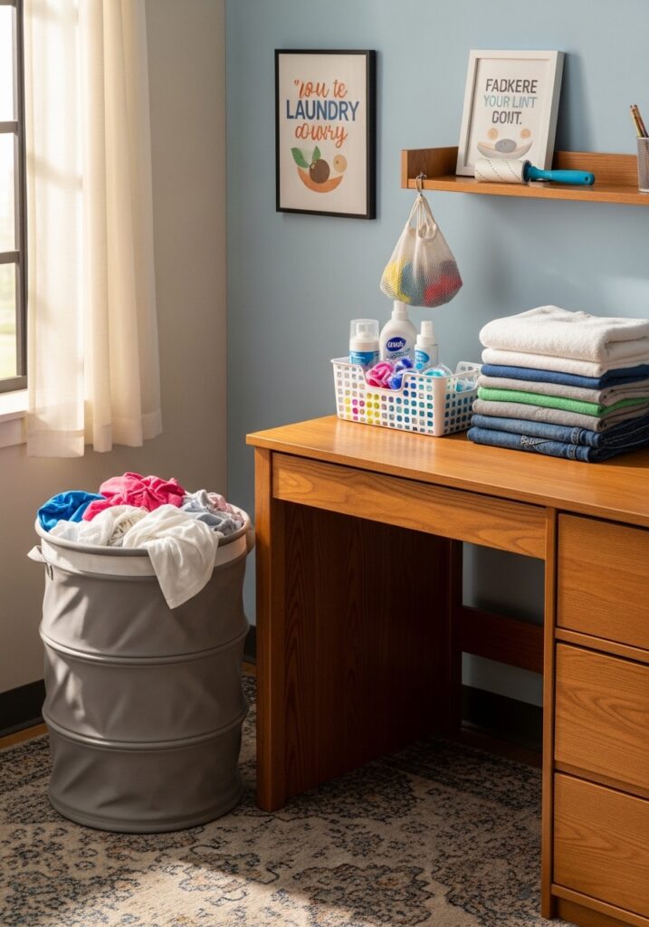 Laundry organization system in dorm room