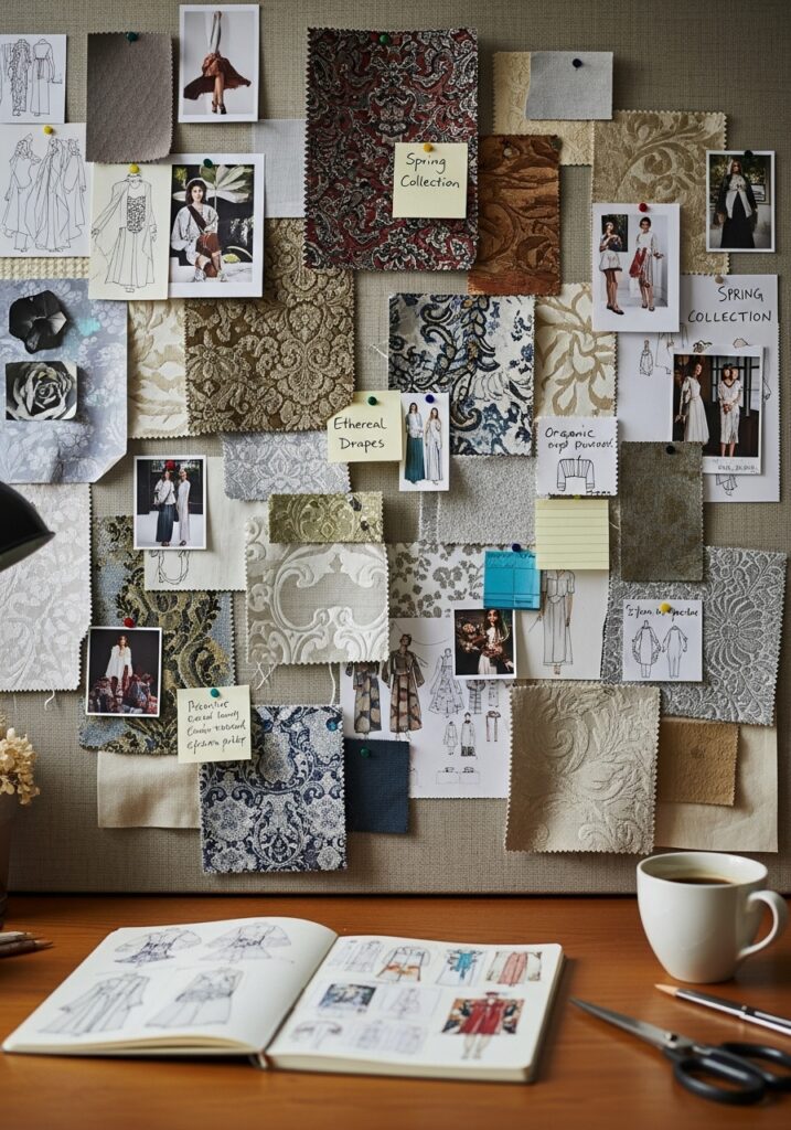 Sewing room inspiration board for creative planning