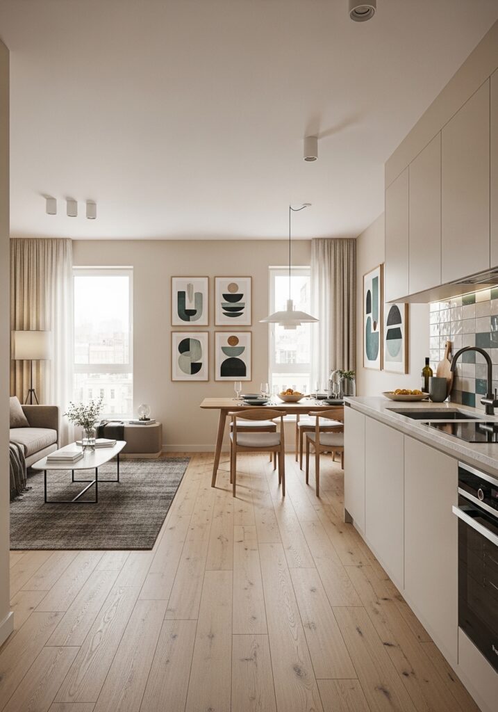 Visual flow connecting different apartment rooms