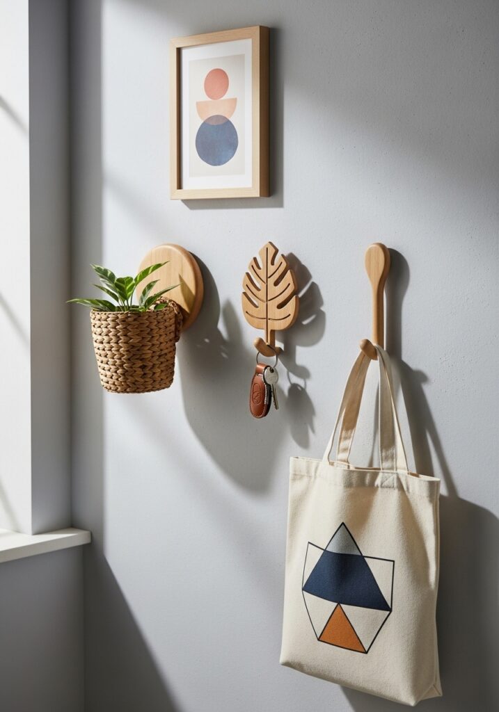 Functional wall hooks adding storage and style