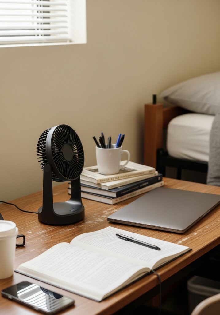  Small fan improving air circulation in dorm room