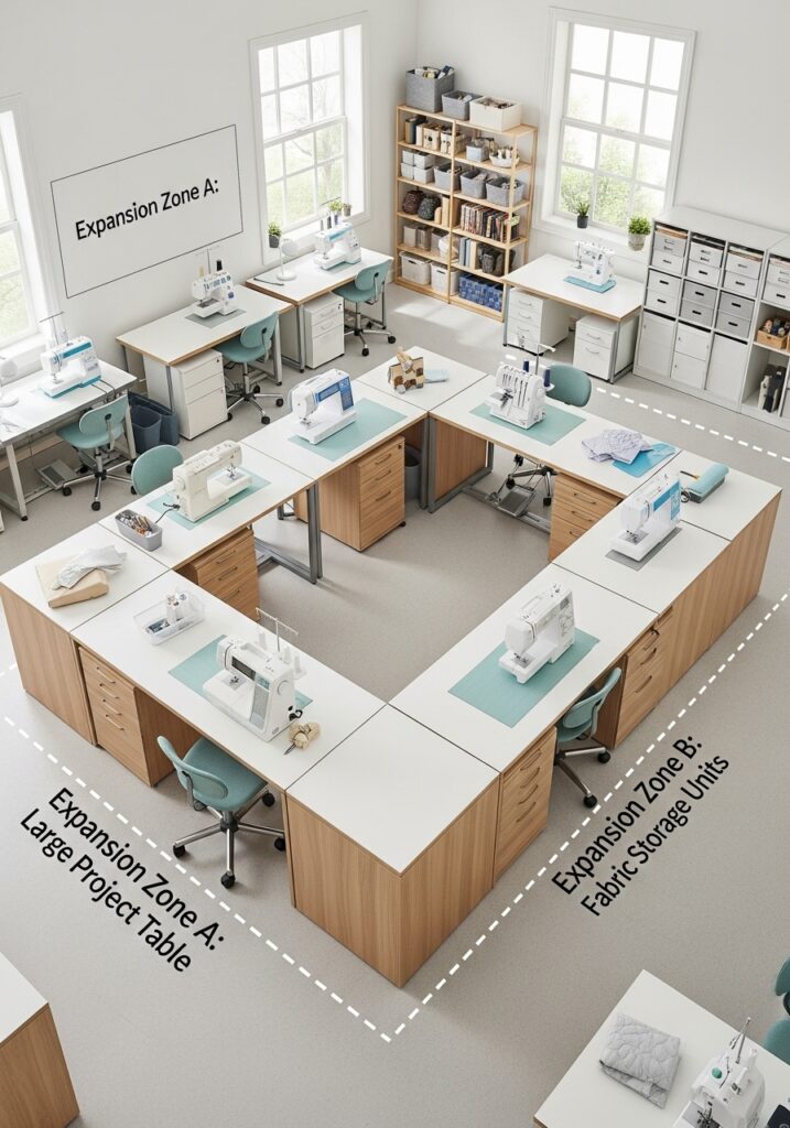  Expandable sewing room layout designed for future growth