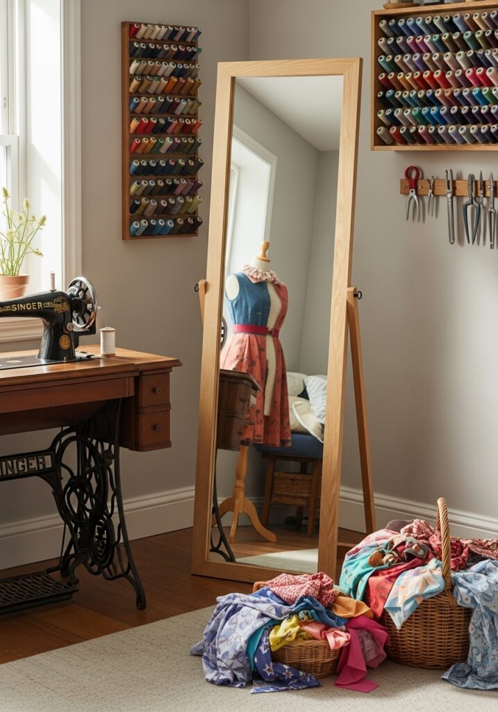 Mirror integrated into sewing room for fittings
