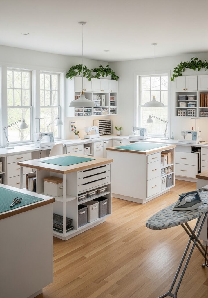  Modern sewing room layout featuring clean circulation paths and minimal clutter