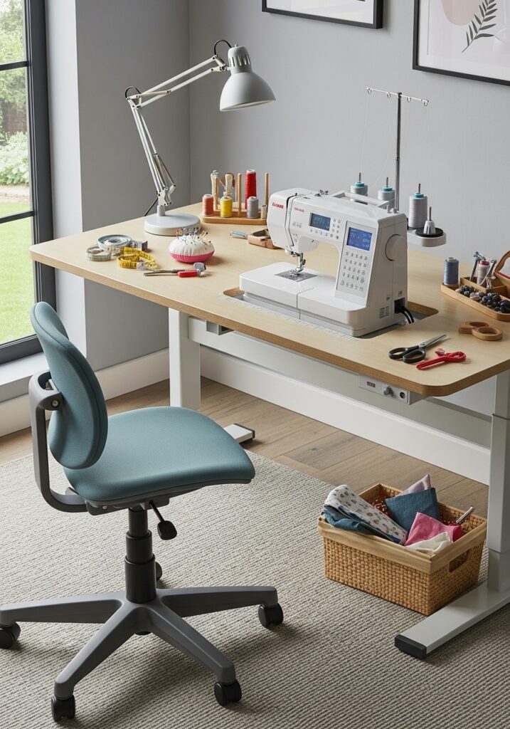 Sewing table providing stability and comfort for sewing projects