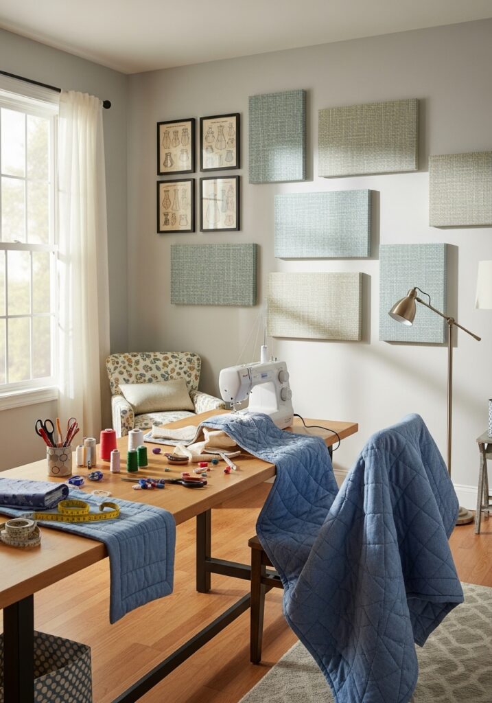  Sound-reducing panels improving sewing room acoustics