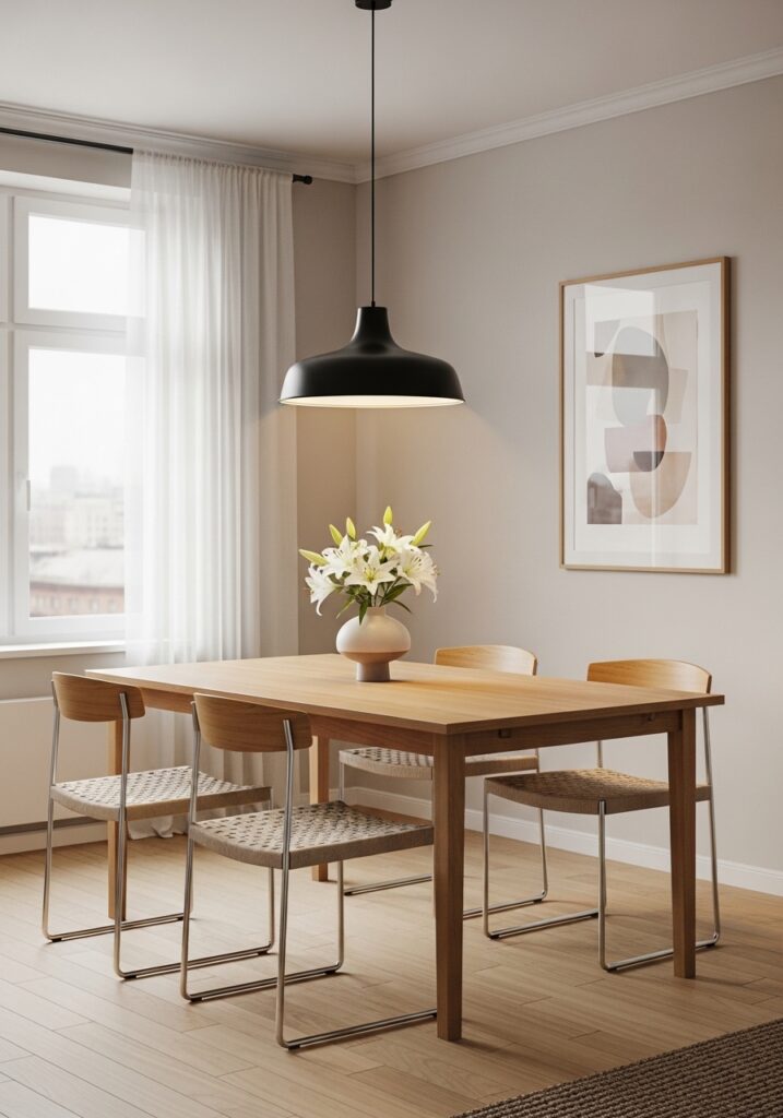 Simple dining decor enhancing apartment dining space