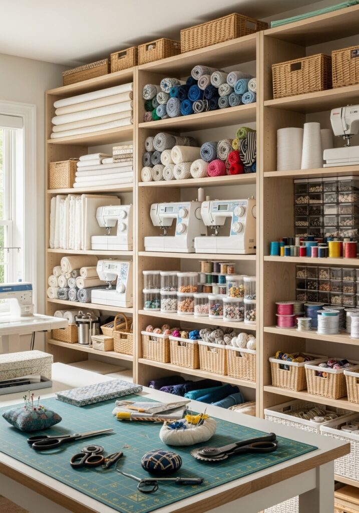 Multi-level storage system organizing sewing room