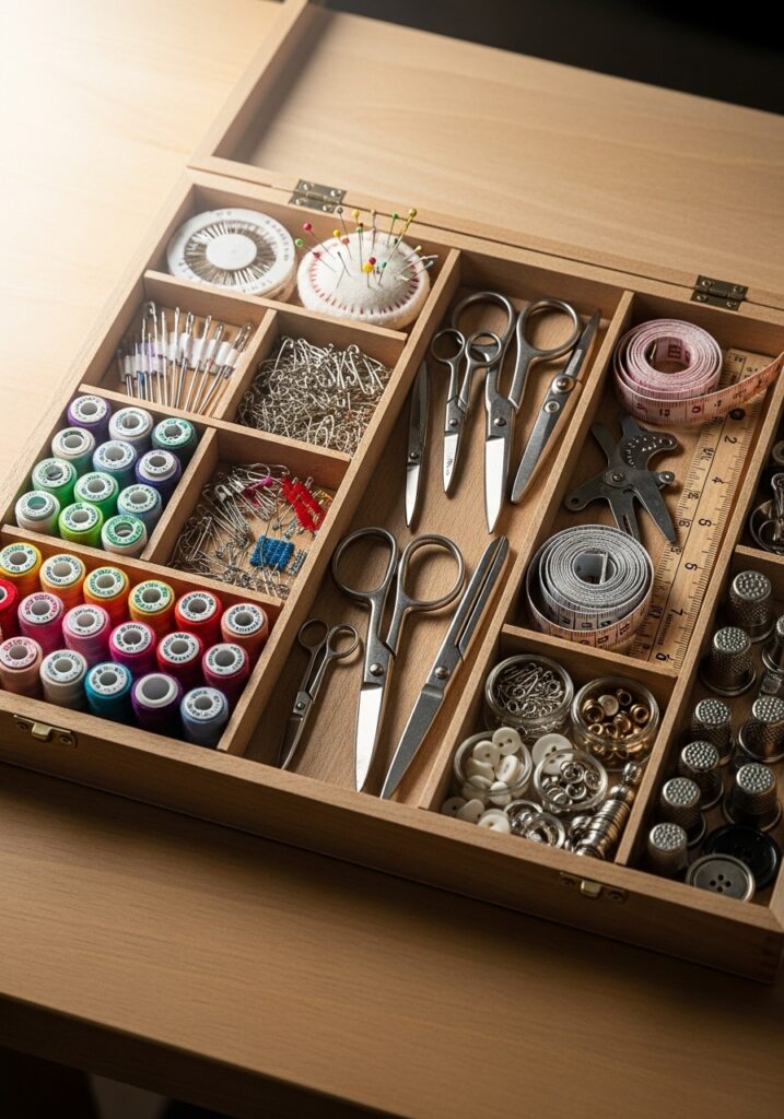 Sewing tools organized by category