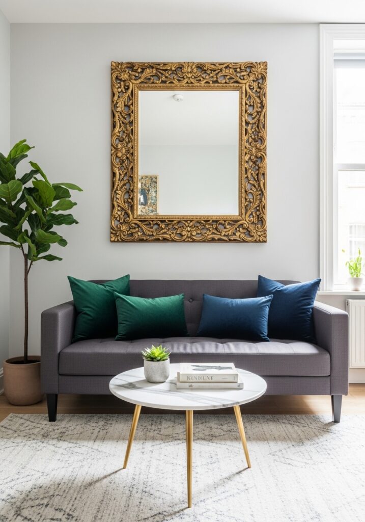 Mirror decor creating illusion of space in apartment