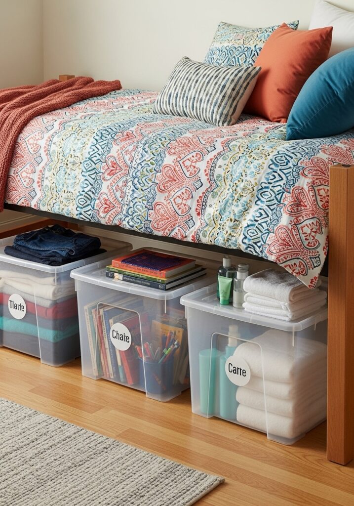  Under-bed storage solutions maximizing dorm room space